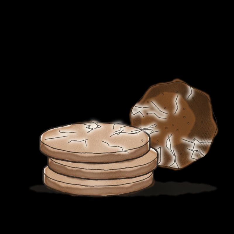 Ink and watercolor drawing of a stack of molasses cookies