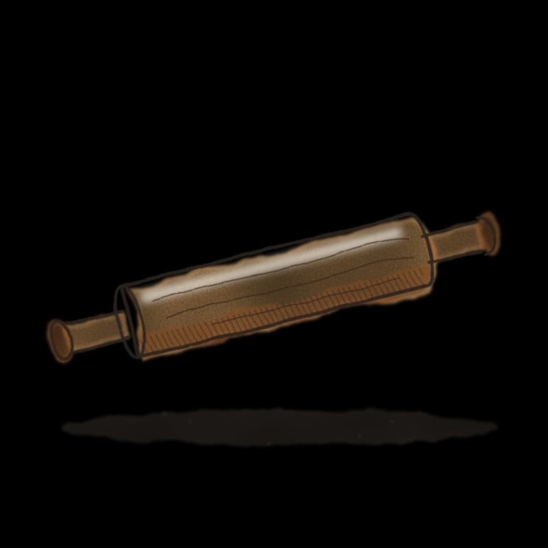 Ink and watercolor drawing of a wooden rolling pin