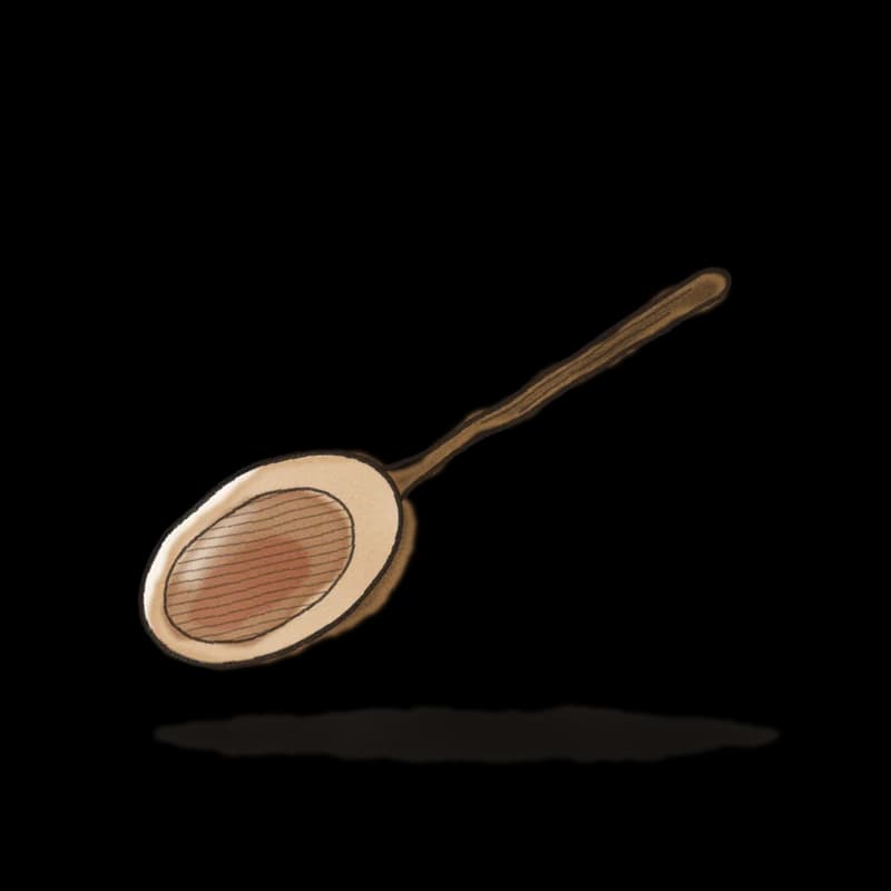 Ink and watercolor drawing of a wooden spoon